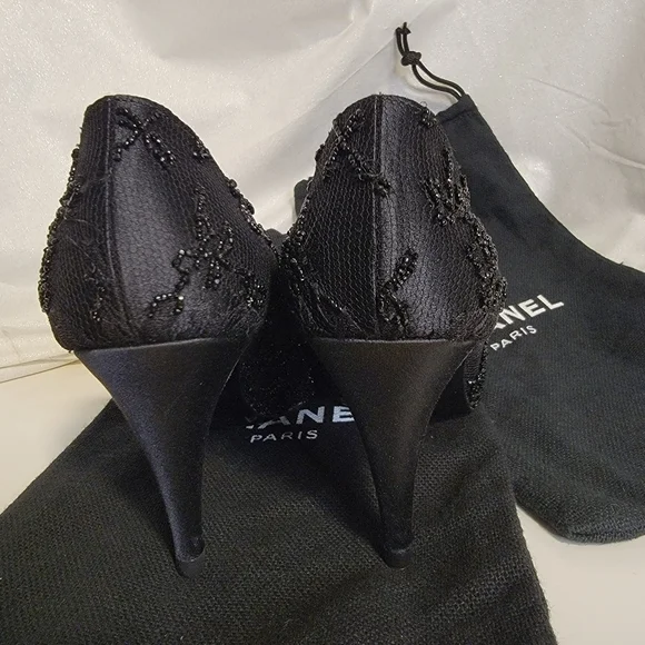 Chanel Black Beaded Evening Heels 6 - Picture 4 of 11